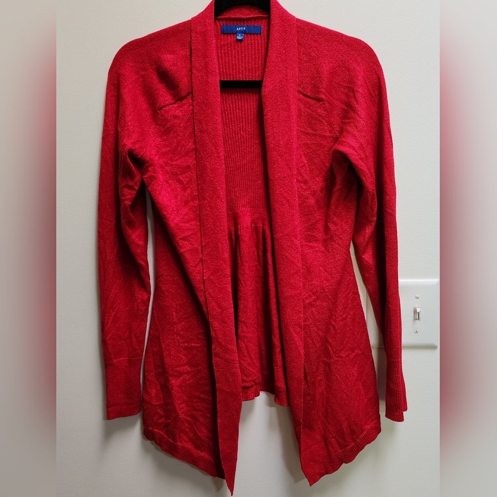 Red Sparkly Knit Cardigan Sweater Women's Size L